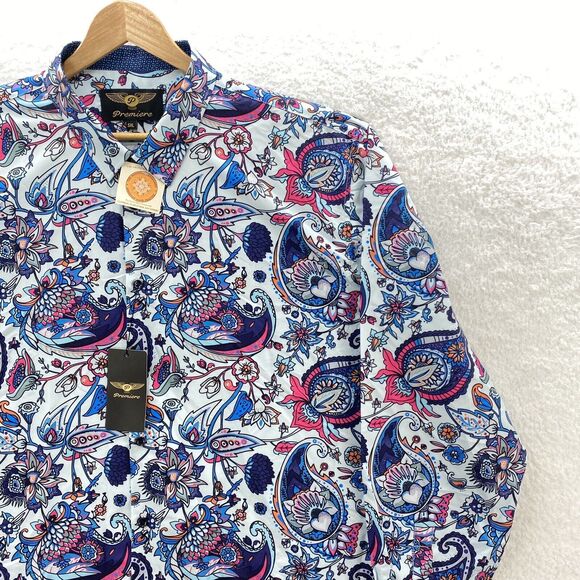 Premiere Multicolor Paisley Shirt Button Up Long Sleeve Polyester Mens 5XL NWT - Picture 5 of 16